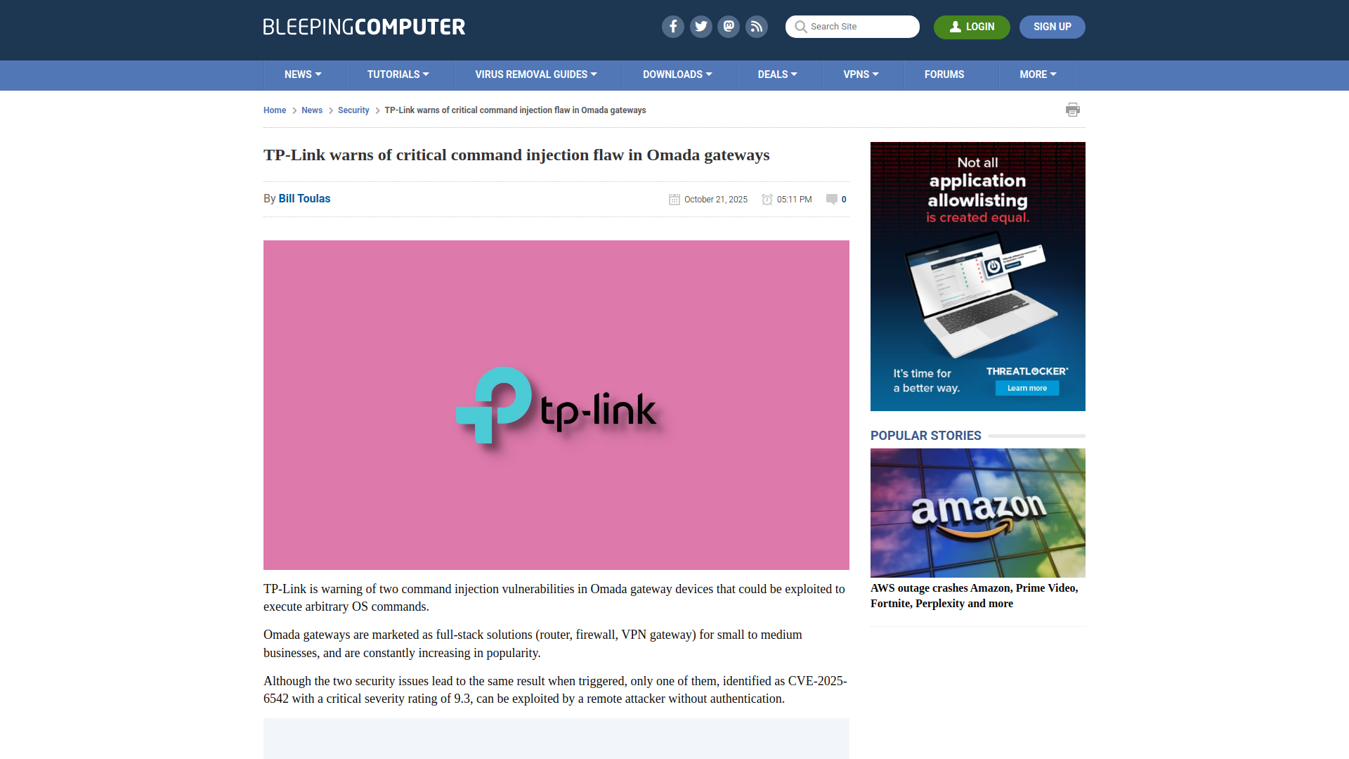 TP-Link warns of critical command injection flaw in Omada gateways