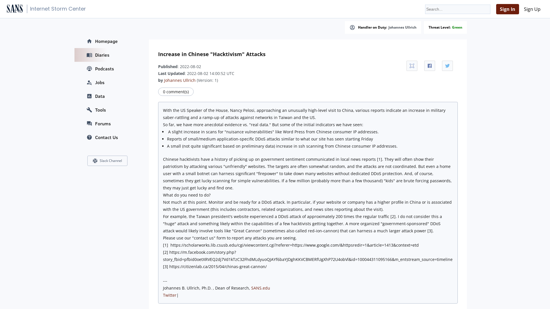 InfoSec Handlers Diary Blog - SANS Internet Storm Center