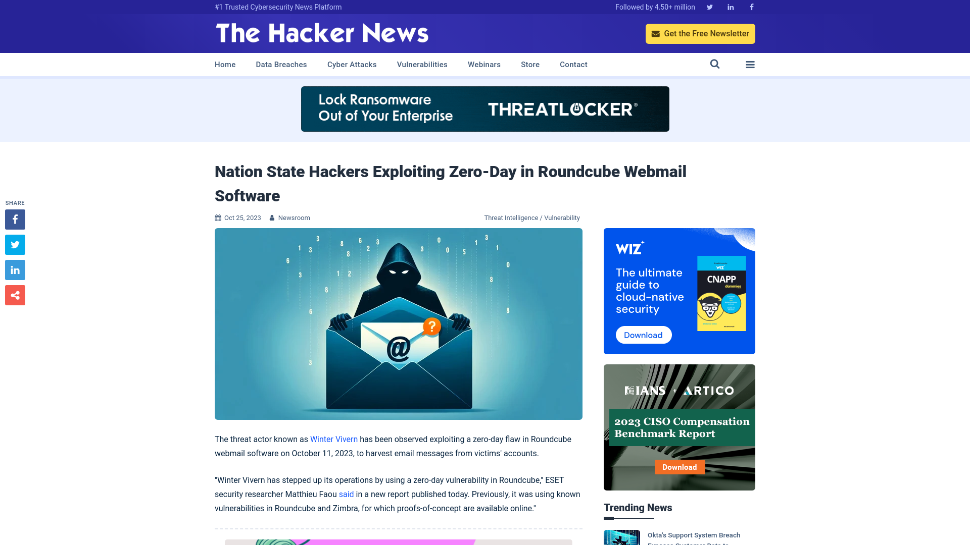 Nation State Hackers Exploiting Zero-Day in Roundcube Webmail Software