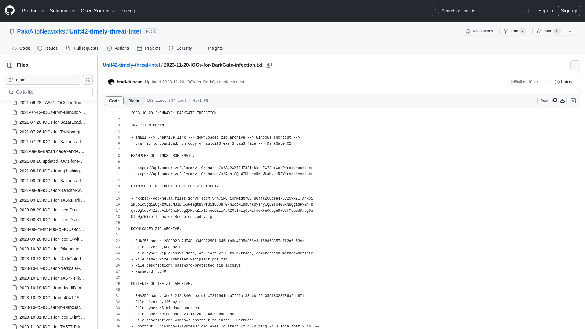 Unit42-timely-threat-intel/2023-11-20-IOCs-for-DarkGate-infection.txt at main · PaloAltoNetworks/Unit42-timely-threat-intel · GitHub