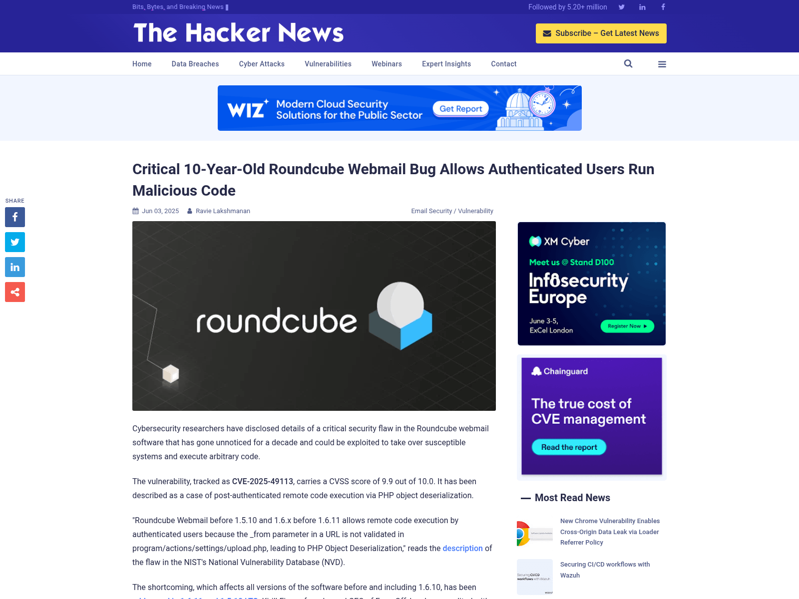 Critical 10-Year-Old Roundcube Webmail Bug Allows Authenticated Users Run Malicious Code