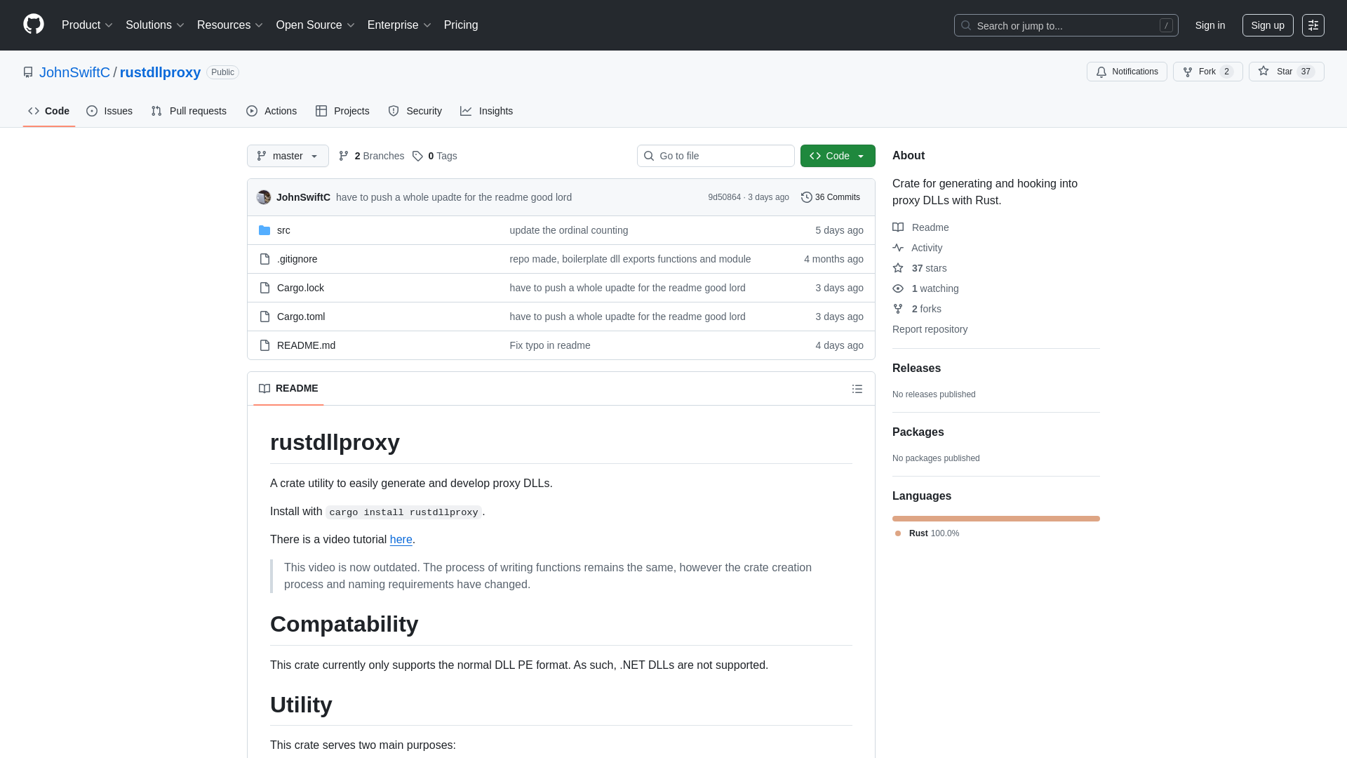 GitHub - JohnSwiftC/rustdllproxy: Crate for generating and hooking into proxy DLLs with Rust.