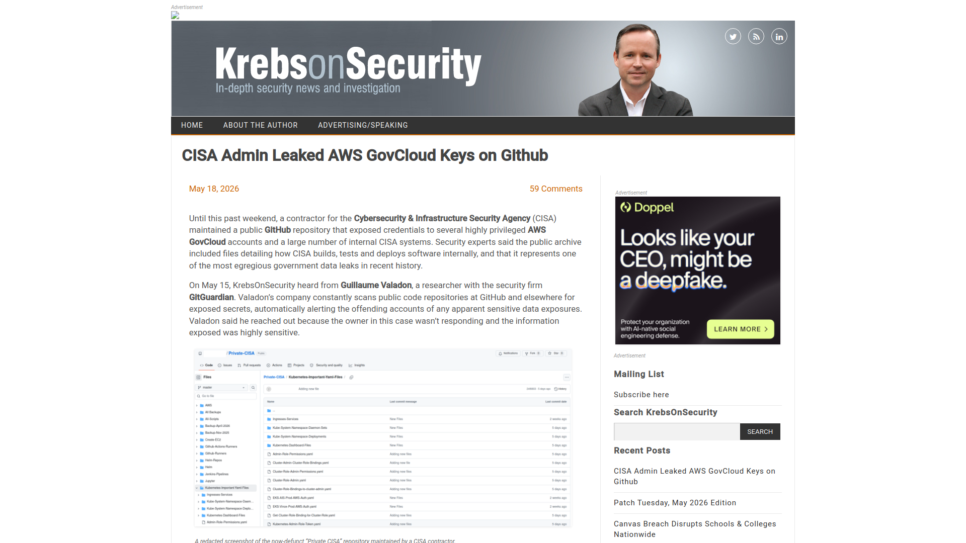 CISA Admin Leaked AWS GovCloud Keys on Github – Krebs on Security