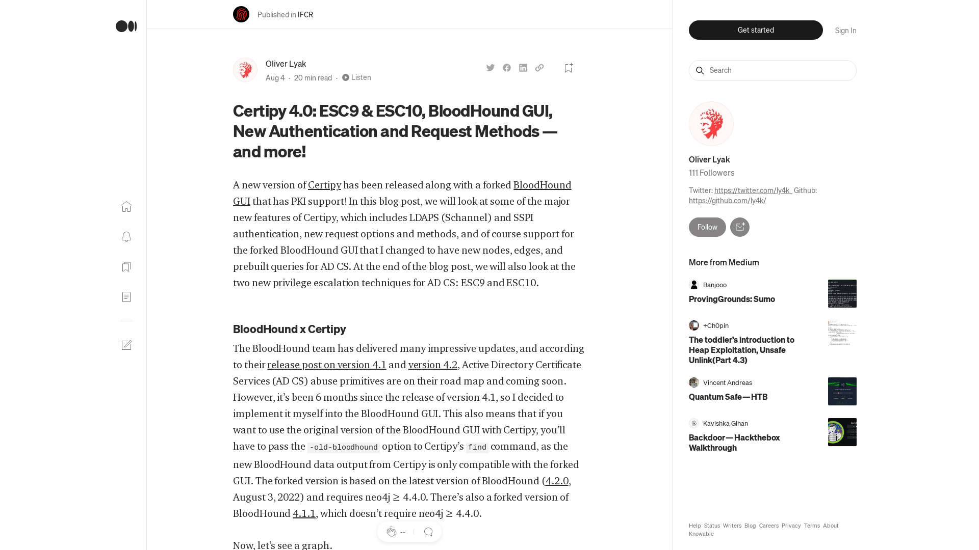 Certipy 4.0: ESC9 & ESC10, BloodHound GUI, New Authentication and Request Methods — and more! | by Oliver Lyak | Aug, 2022 | IFCR