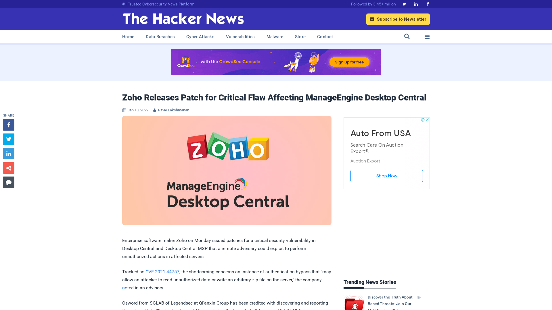 Zoho Releases Patch for Critical Flaw Affecting ManageEngine Desktop Central