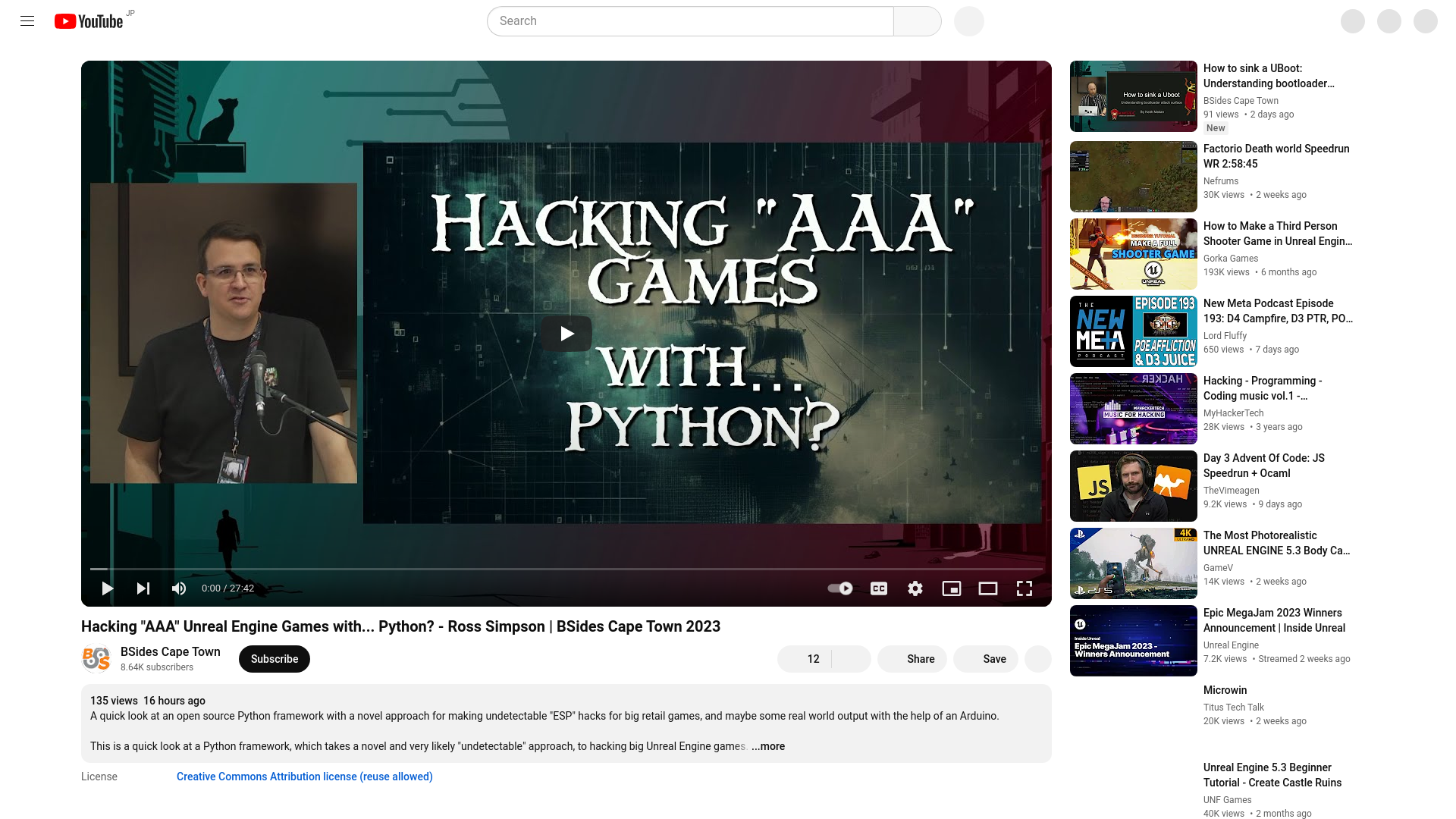 Hacking "AAA" Unreal Engine Games with... Python? - Ross Simpson | BSides Cape Town 2023 - YouTube