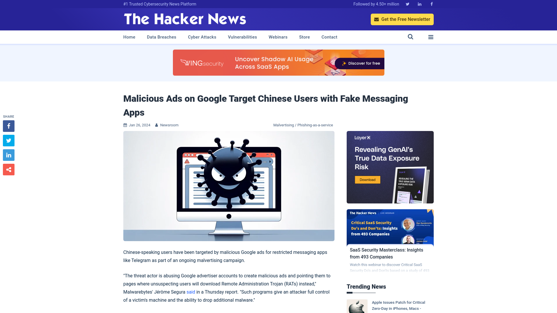 Malicious Ads on Google Target Chinese Users with Fake Messaging Apps