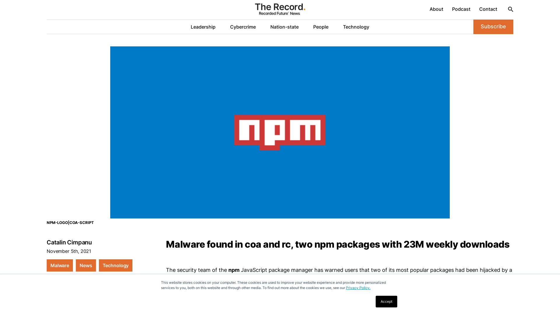 Malware found in coa and rc, two npm packages with 23M weekly downloads