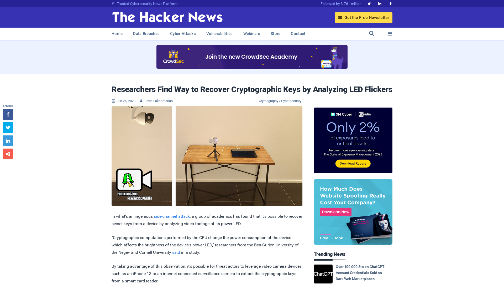 Researchers Find Way to Recover Cryptographic Keys by Analyzing LED Flickers