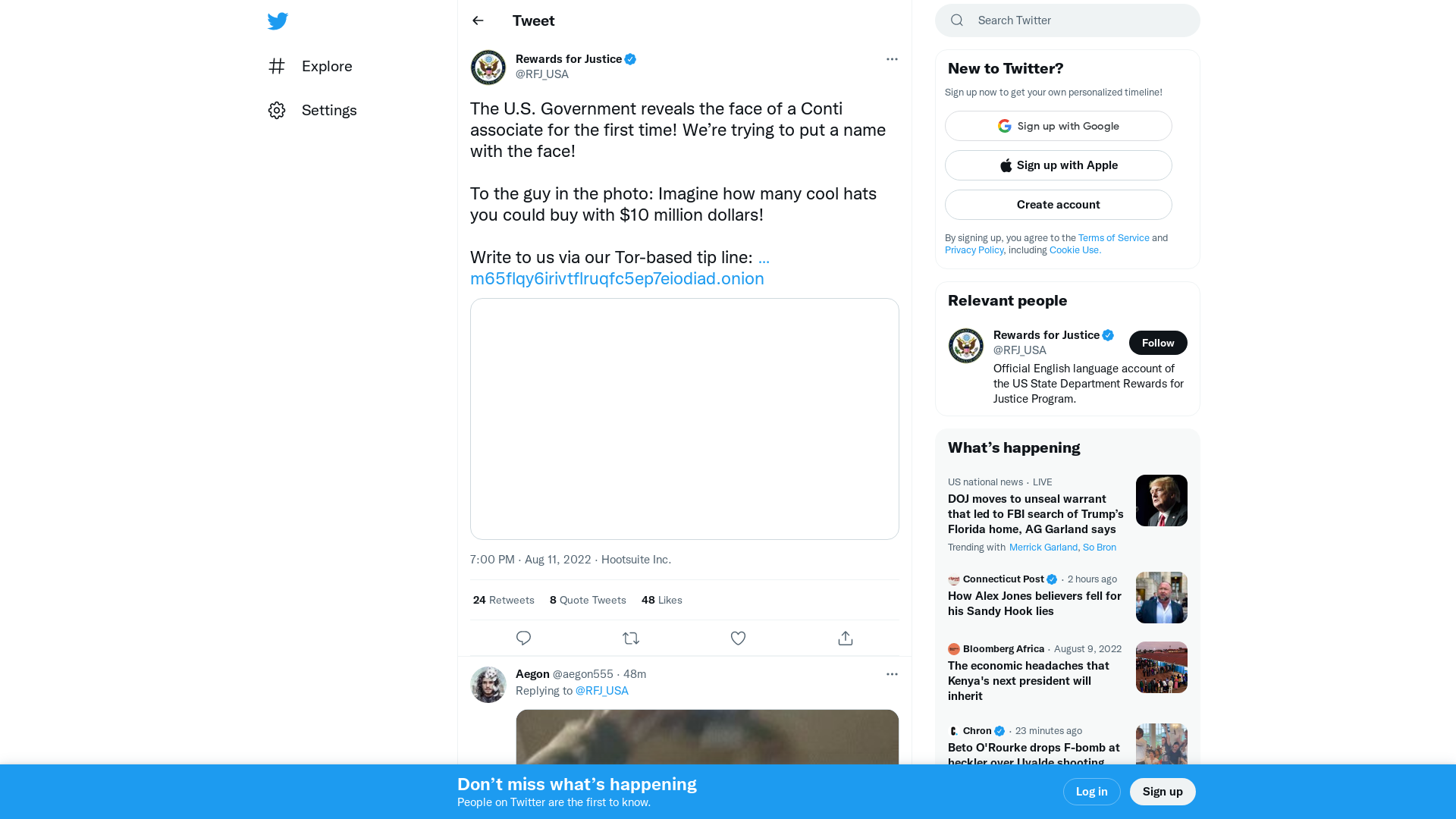 Rewards for Justice on Twitter: "The U.S. Government reveals the face of a Conti associate for the first time! We’re trying to put a name with the face! To the guy in the photo: Imagine how many cool hats you could buy with $10 million dollars! Write to us via our Tor-based tip line: https://t.co/WvkI416g4W https://t.co/28BgYXYRy2" / Twitter