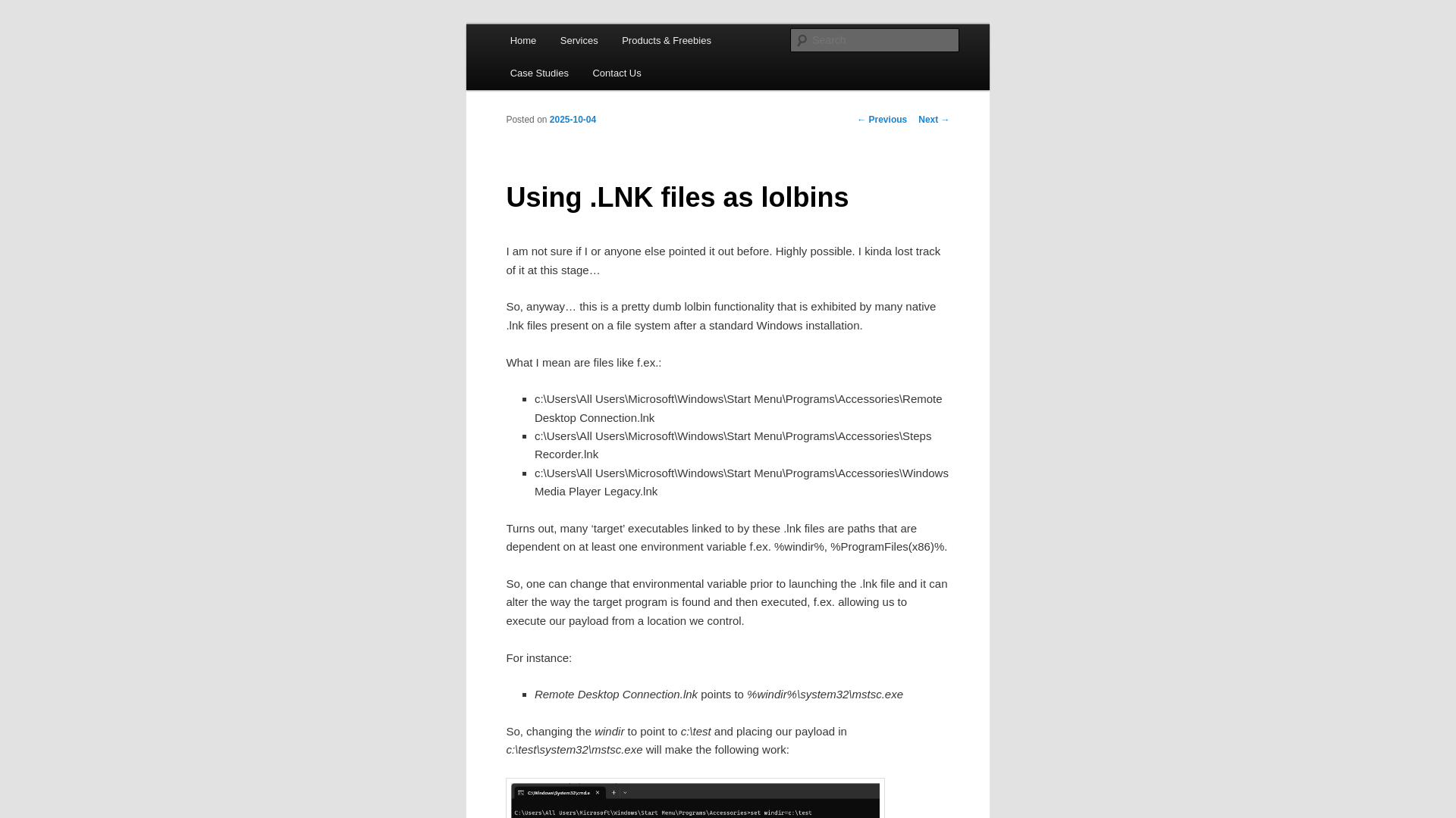 Using .LNK files as lolbins | Hexacorn