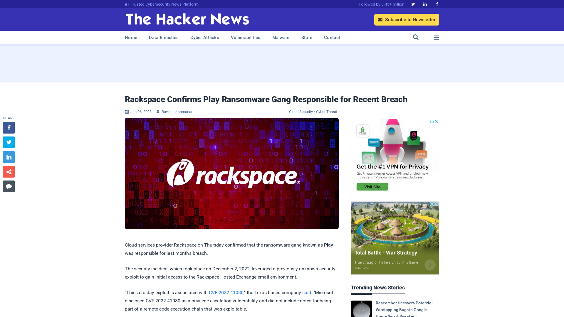 Rackspace Confirms Play Ransomware Gang Responsible for Recent Breach