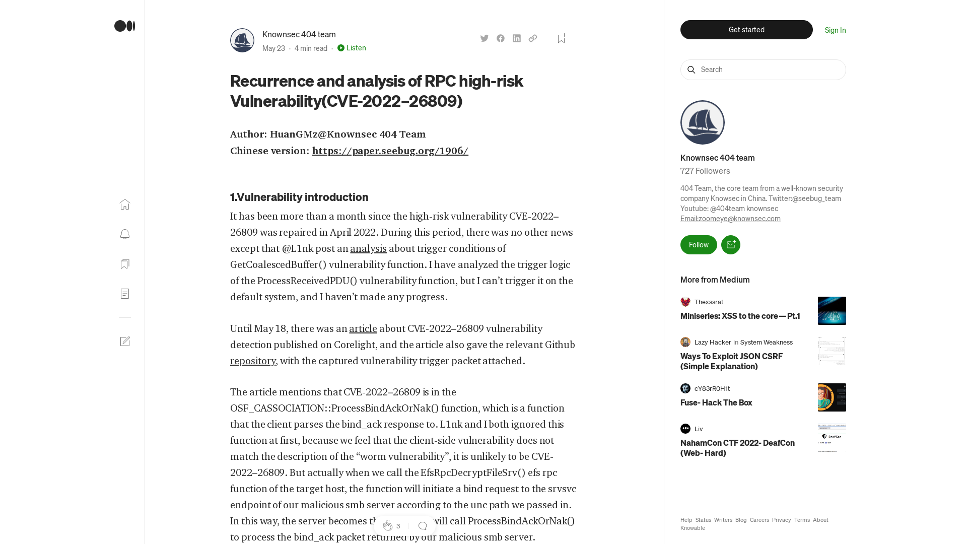 Recurrence and analysis of RPC high-risk Vulnerability(CVE-2022–26809) | by Knownsec 404 team | Medium