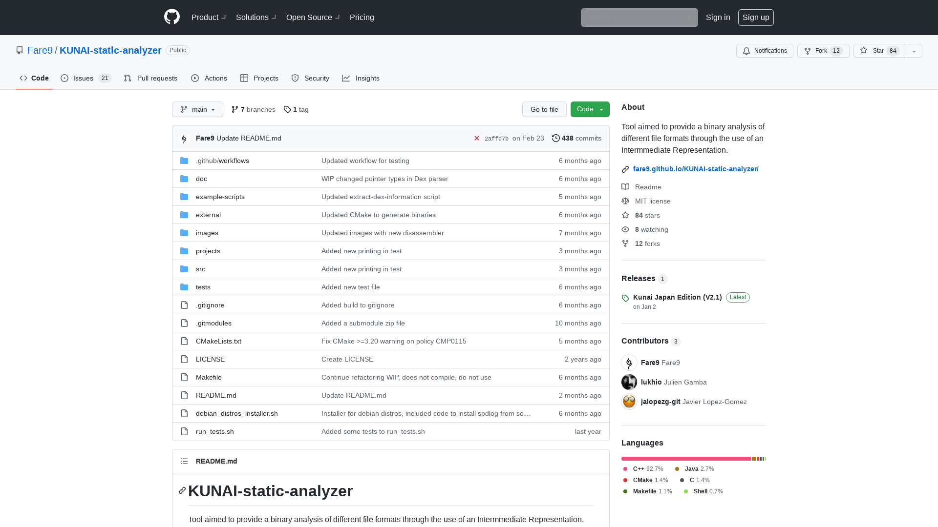 GitHub - Fare9/KUNAI-static-analyzer: Tool aimed to provide a binary analysis of different file formats through the use of an Intermmediate Representation.