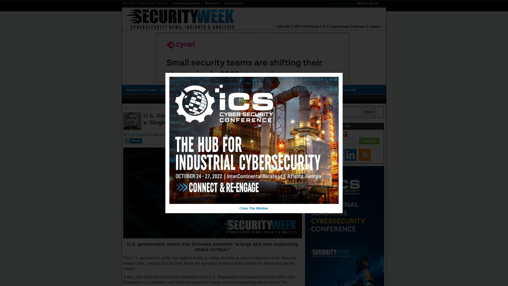U.S. Gov Issues Stark Warning, Calling Firmware Security a 'Single Point of Failure' | SecurityWeek.Com
