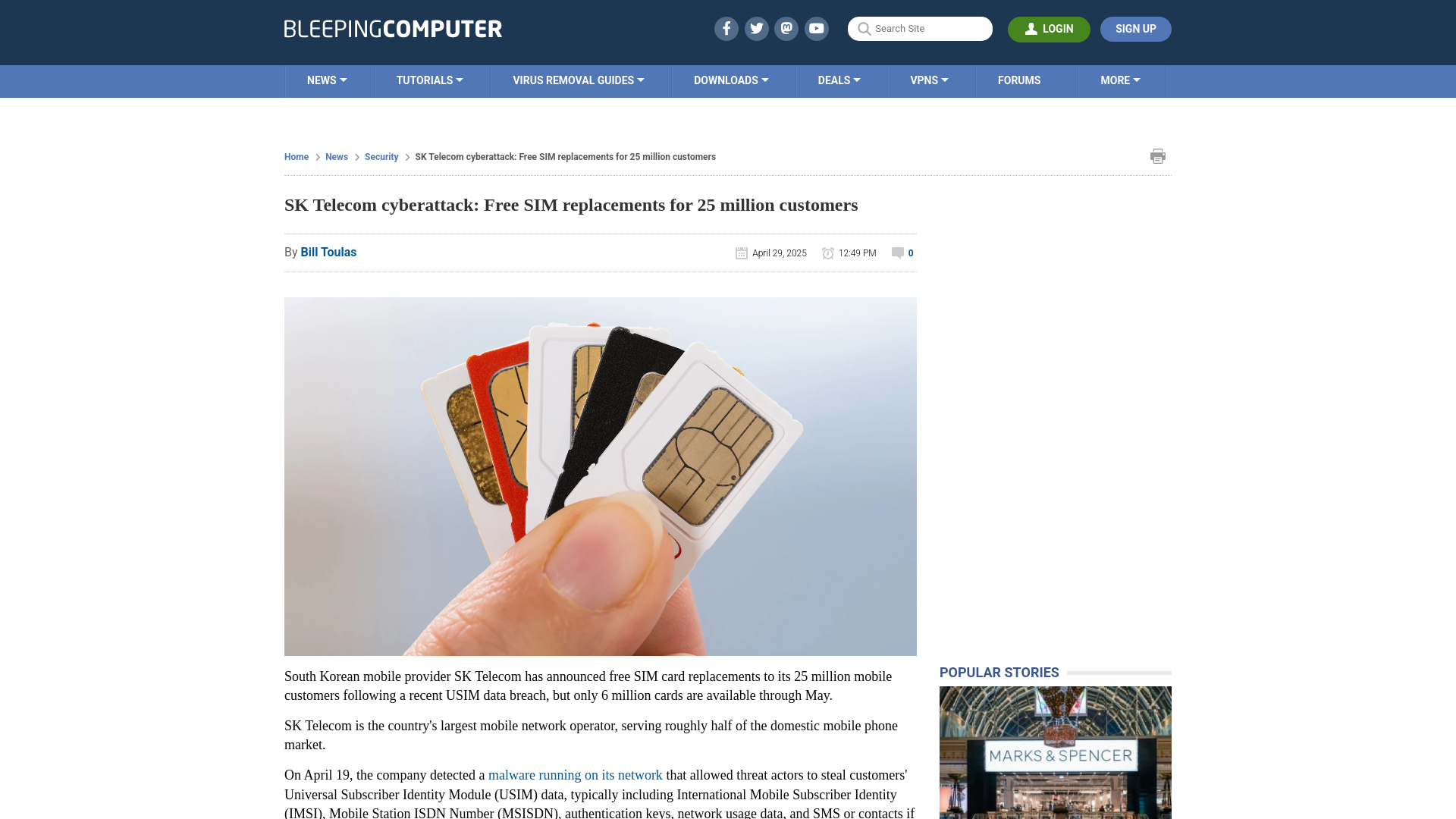 SK Telecom cyberattack: Free SIM replacements for 25 million customers