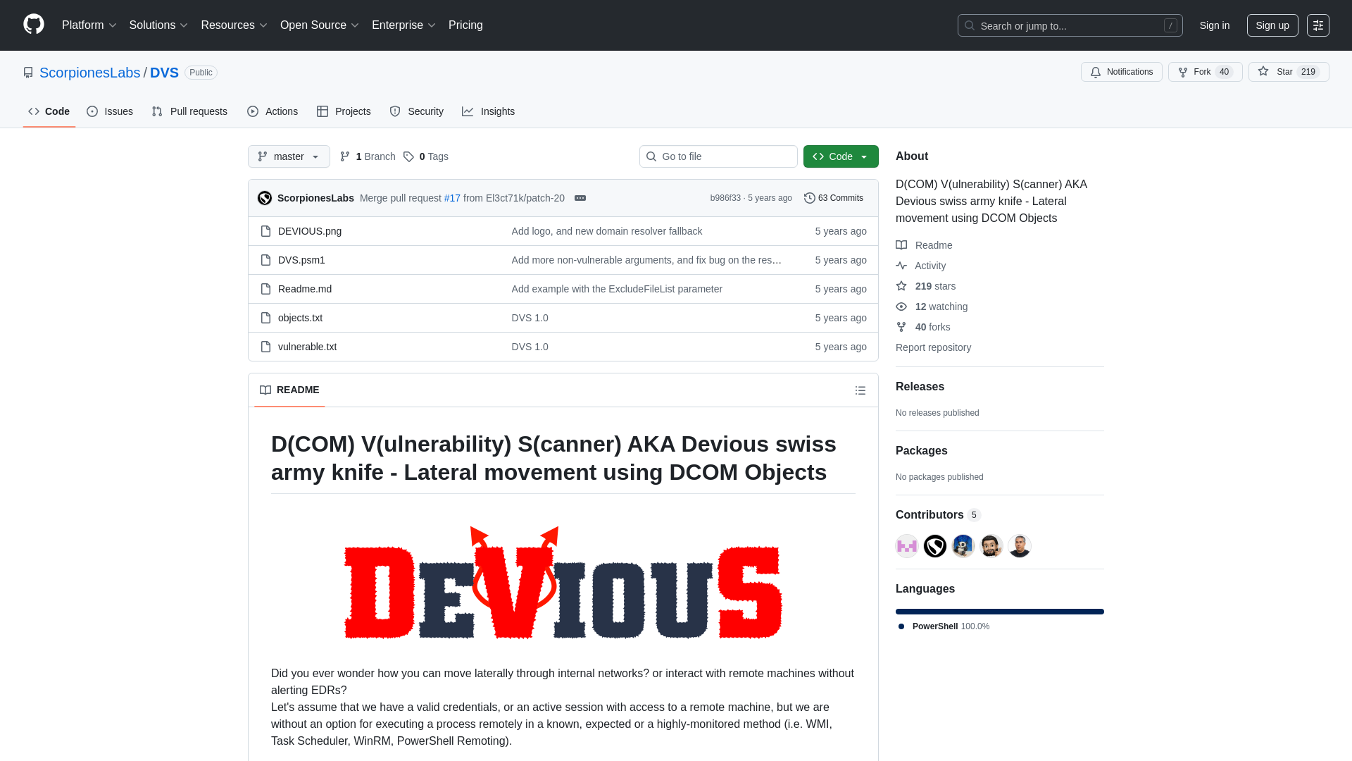 GitHub - ScorpionesLabs/DVS: D(COM) V(ulnerability) S(canner) AKA Devious swiss army knife - Lateral movement using DCOM Objects