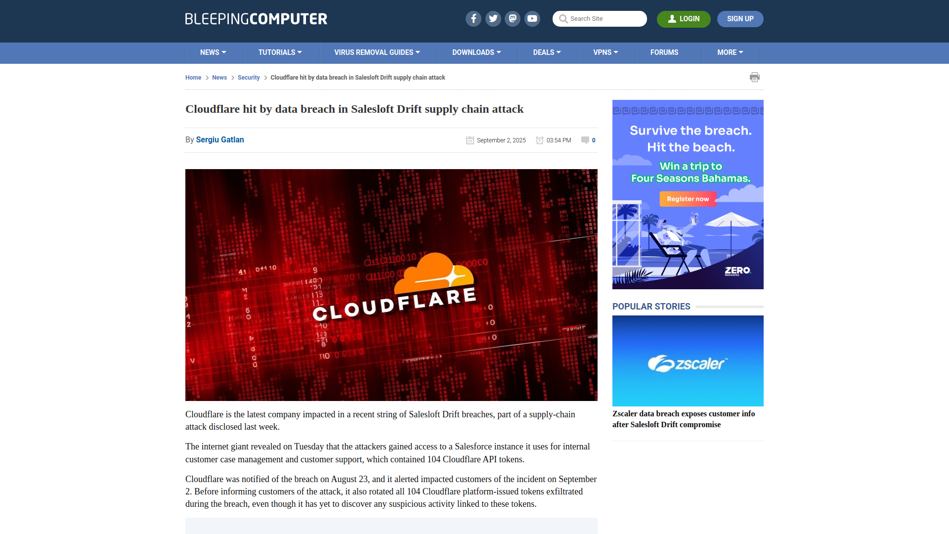 Cloudflare hit by data breach in Salesloft Drift supply chain attack