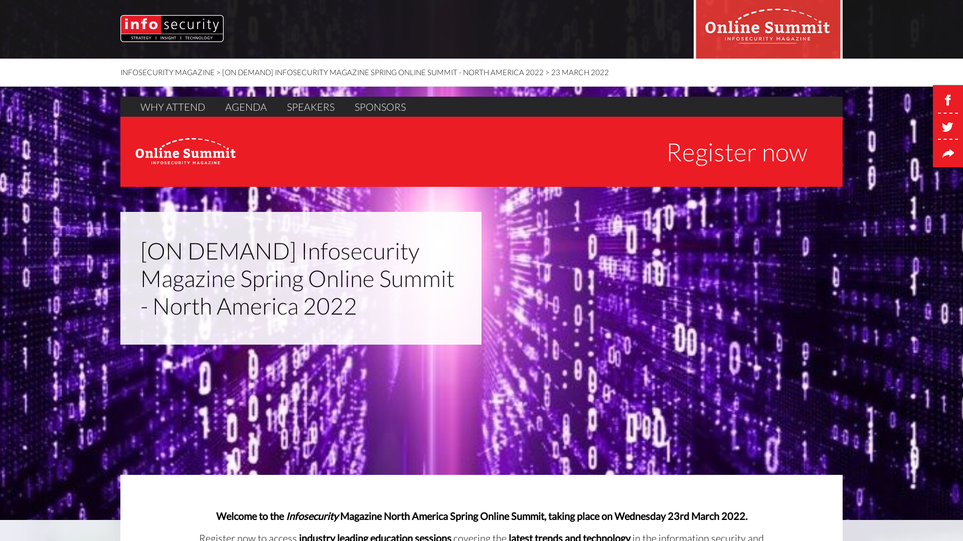 Infosecurity Magazine Cybersecurity Online Summit - 23rd March, 2022