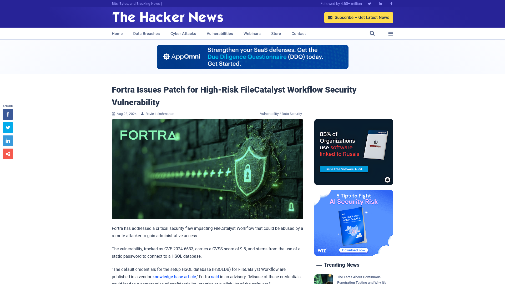 Fortra Issues Patch for High-Risk FileCatalyst Workflow Security Vulnerability