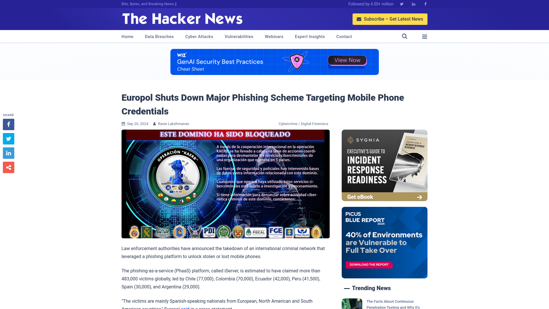 Europol Shuts Down Major Phishing Scheme Targeting Mobile Phone Credentials