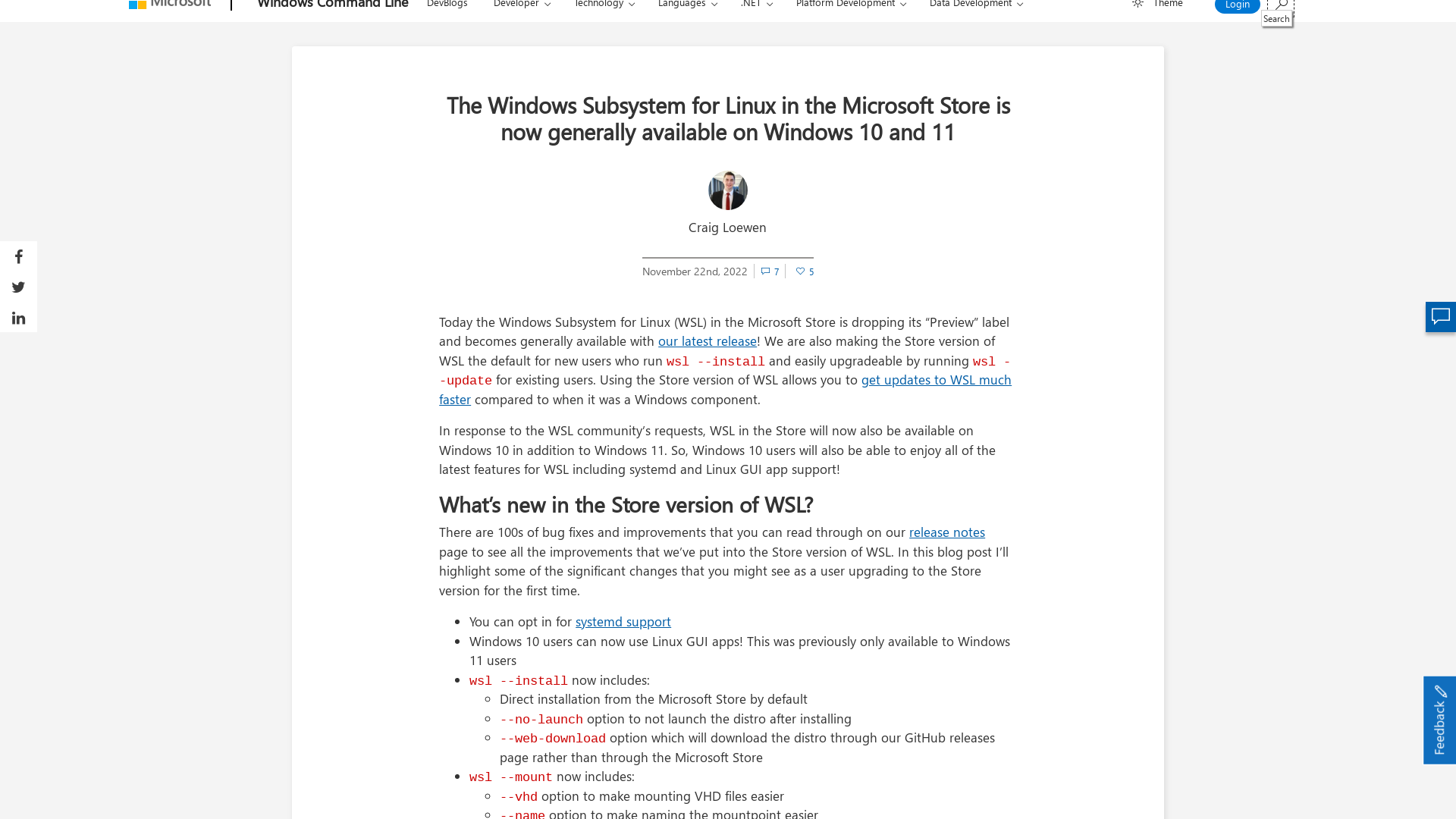 The Windows Subsystem for Linux in the Microsoft Store is now generally available on Windows 10 and 11 - Windows Command Line