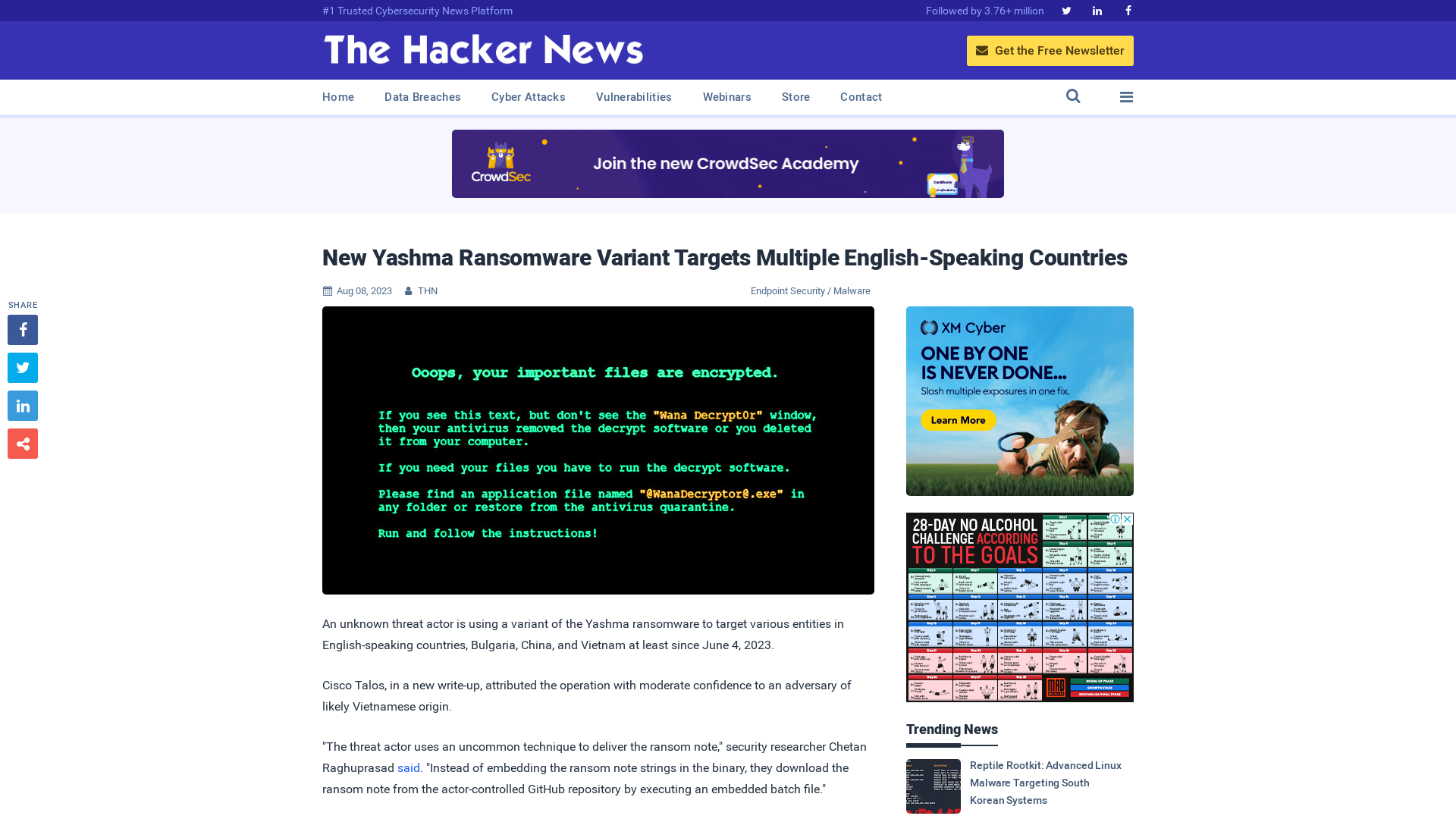 New Yashma Ransomware Variant Targets Multiple English-Speaking Countries