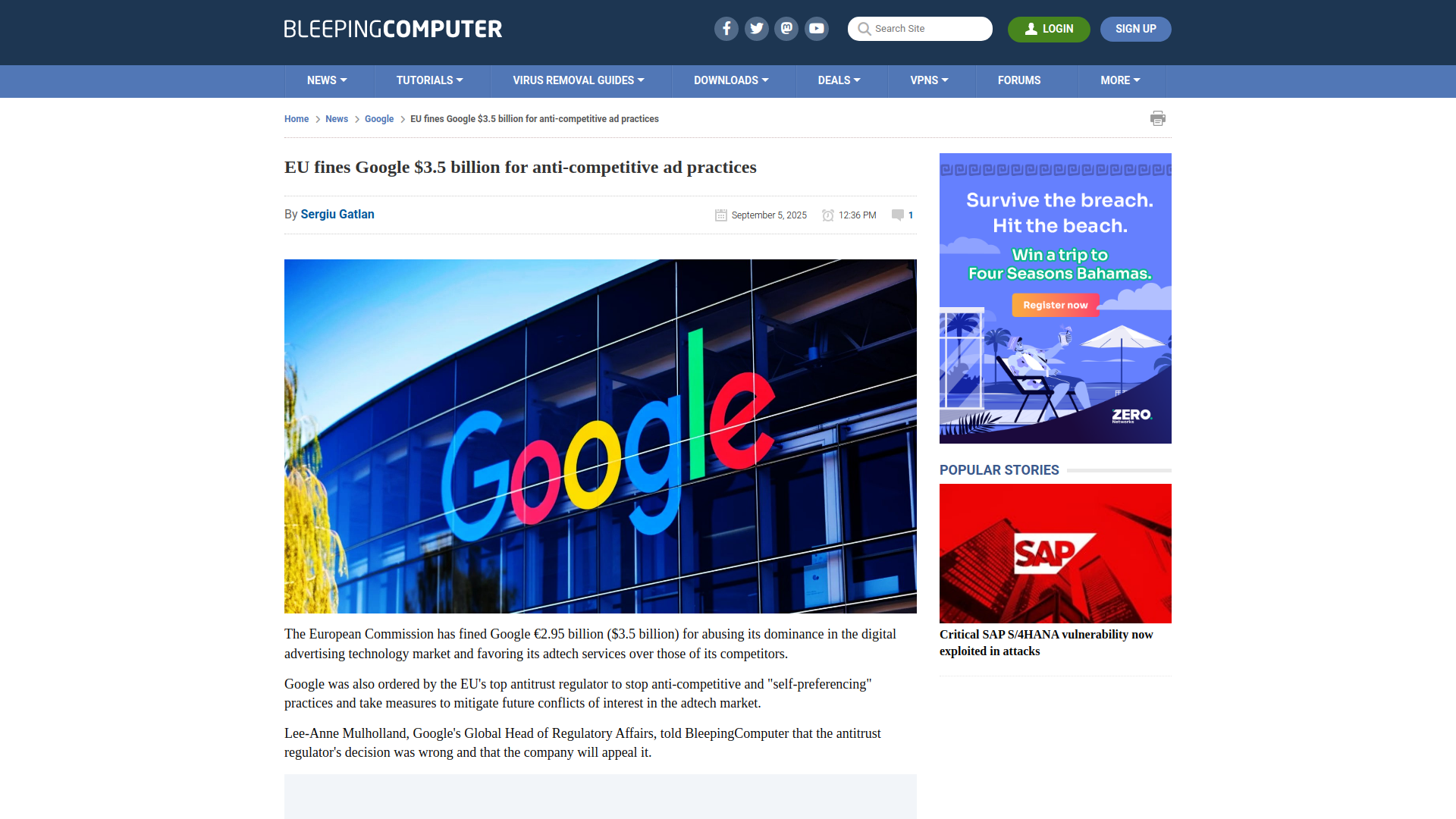 EU fines Google $3.5 billion for anti-competitive ad practices