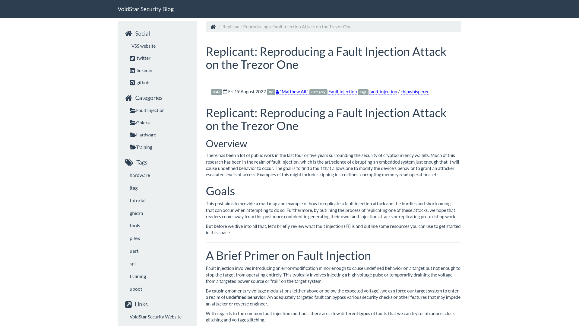Replicant: Reproducing a Fault Injection Attack on the Trezor One - VoidStar Security Blog