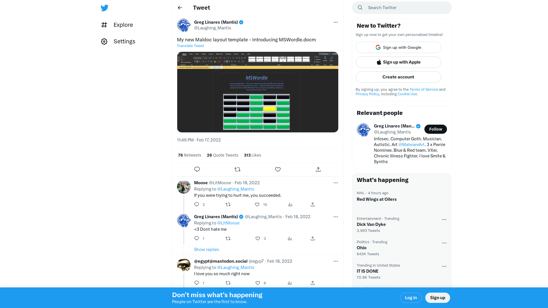 Greg Linares (Mantis) on Twitter: "My new Maldoc layout template - Introducing MSWordle.docm https://t.co/AQi2A7sLZN" / Twitter