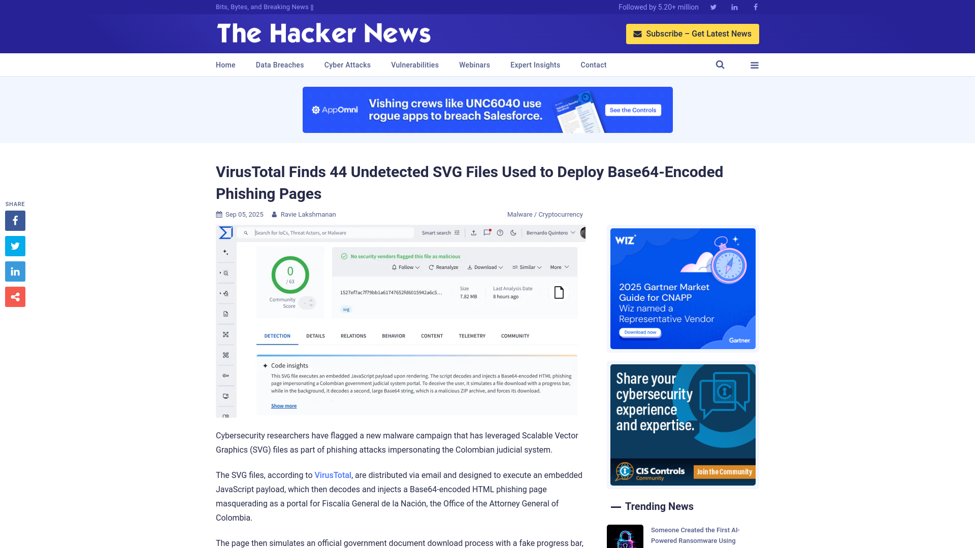 VirusTotal Finds 44 Undetected SVG Files Used to Deploy Base64-Encoded Phishing Pages