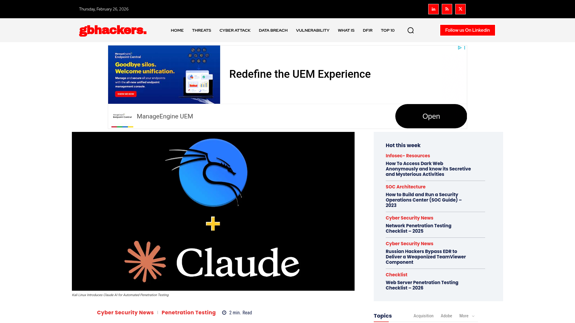 Kali Linux Introduces Claude AI for Automated Penetration Testing Using Model Context Protocol