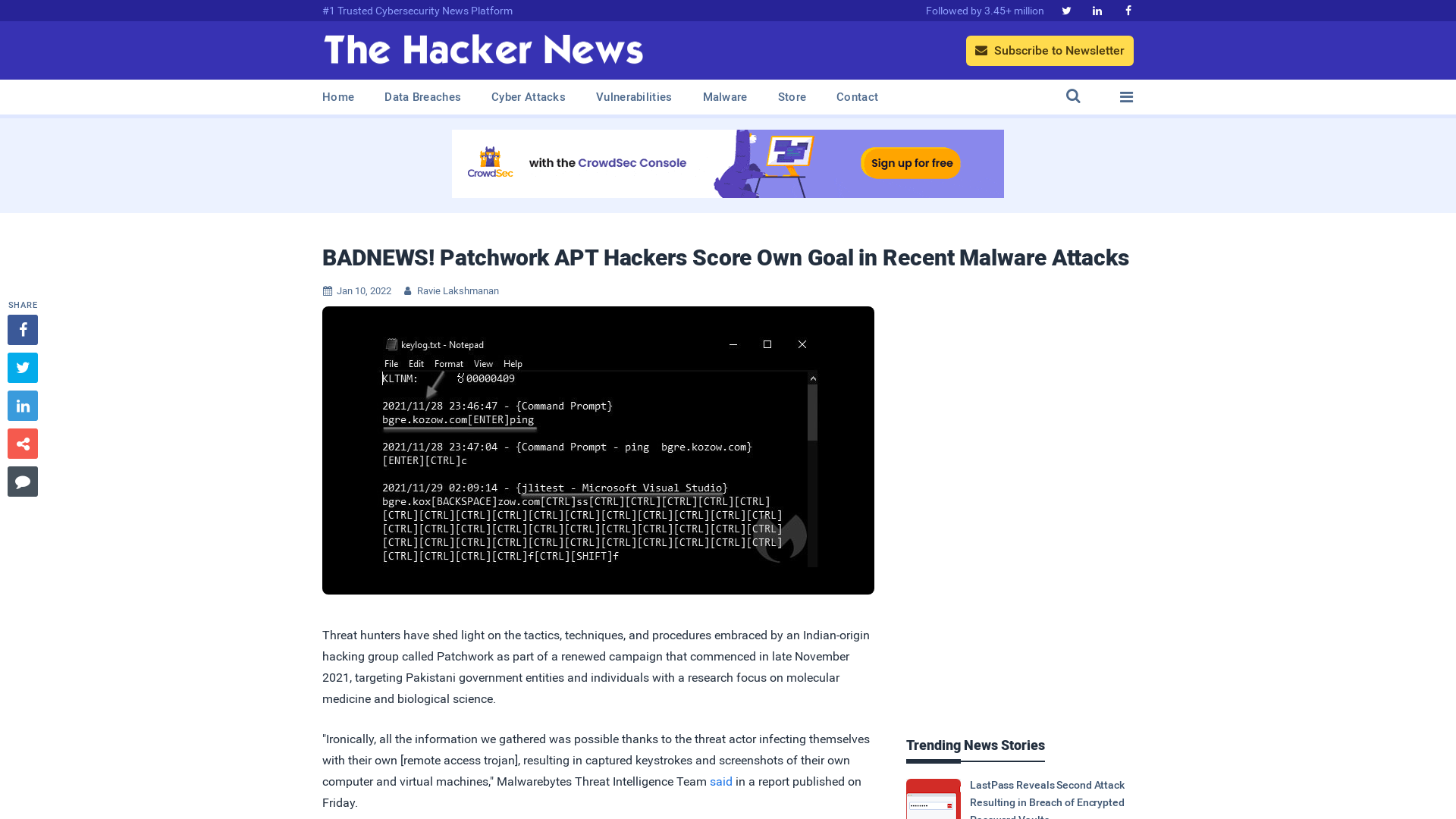BADNEWS! Patchwork APT Hackers Score Own Goal in Recent Malware Attacks