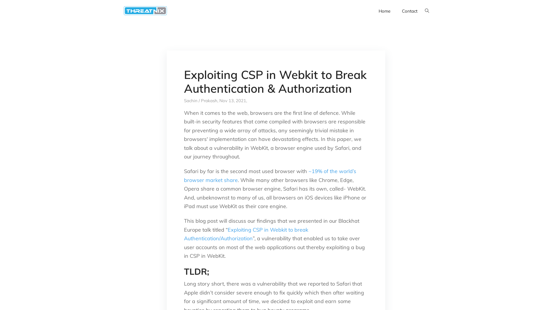 Exploiting CSP in Webkit to Break Authentication & Authorization