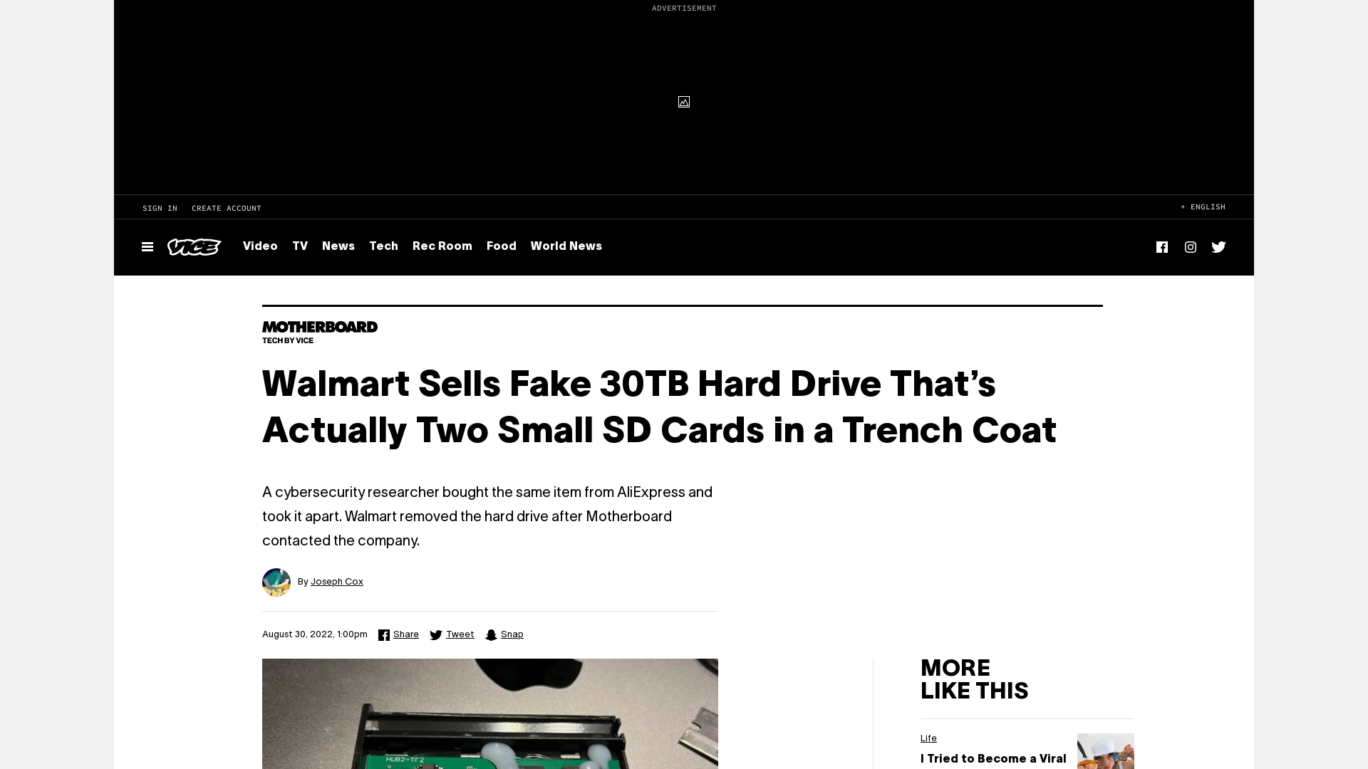 Walmart Sells Fake 30TB Hard Drive That’s Actually Two Small SD Cards in a Trench Coat