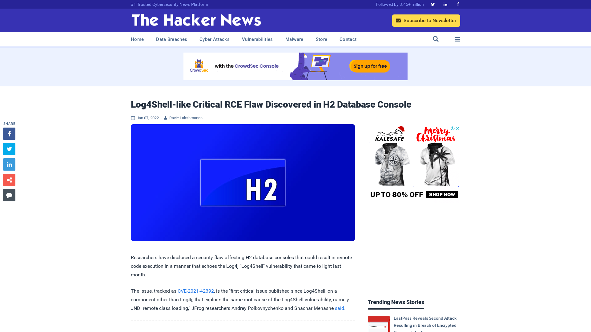 Log4Shell-like Critical RCE Flaw Discovered in H2 Database Console