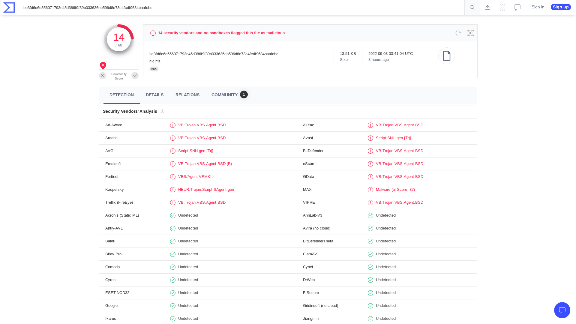 VirusTotal - File - be3fd6c6c556071793e45d386f9f39b033636eb596d8c73c4fcdf9684baafcbc