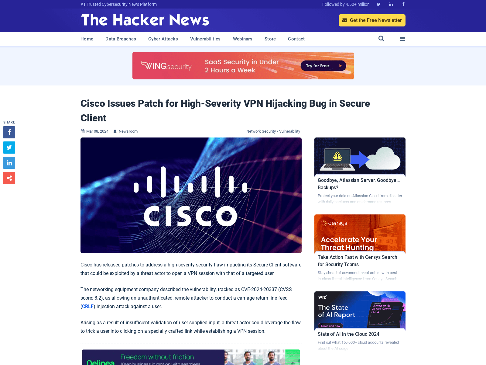 Cisco Issues Patch for High-Severity VPN Hijacking Bug in Secure Client