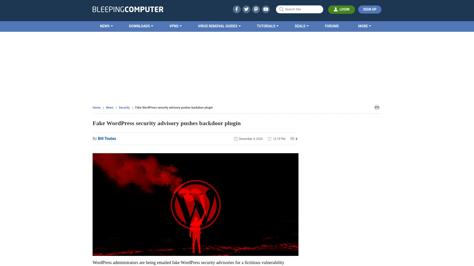 Fake WordPress security advisory pushes backdoor plugin