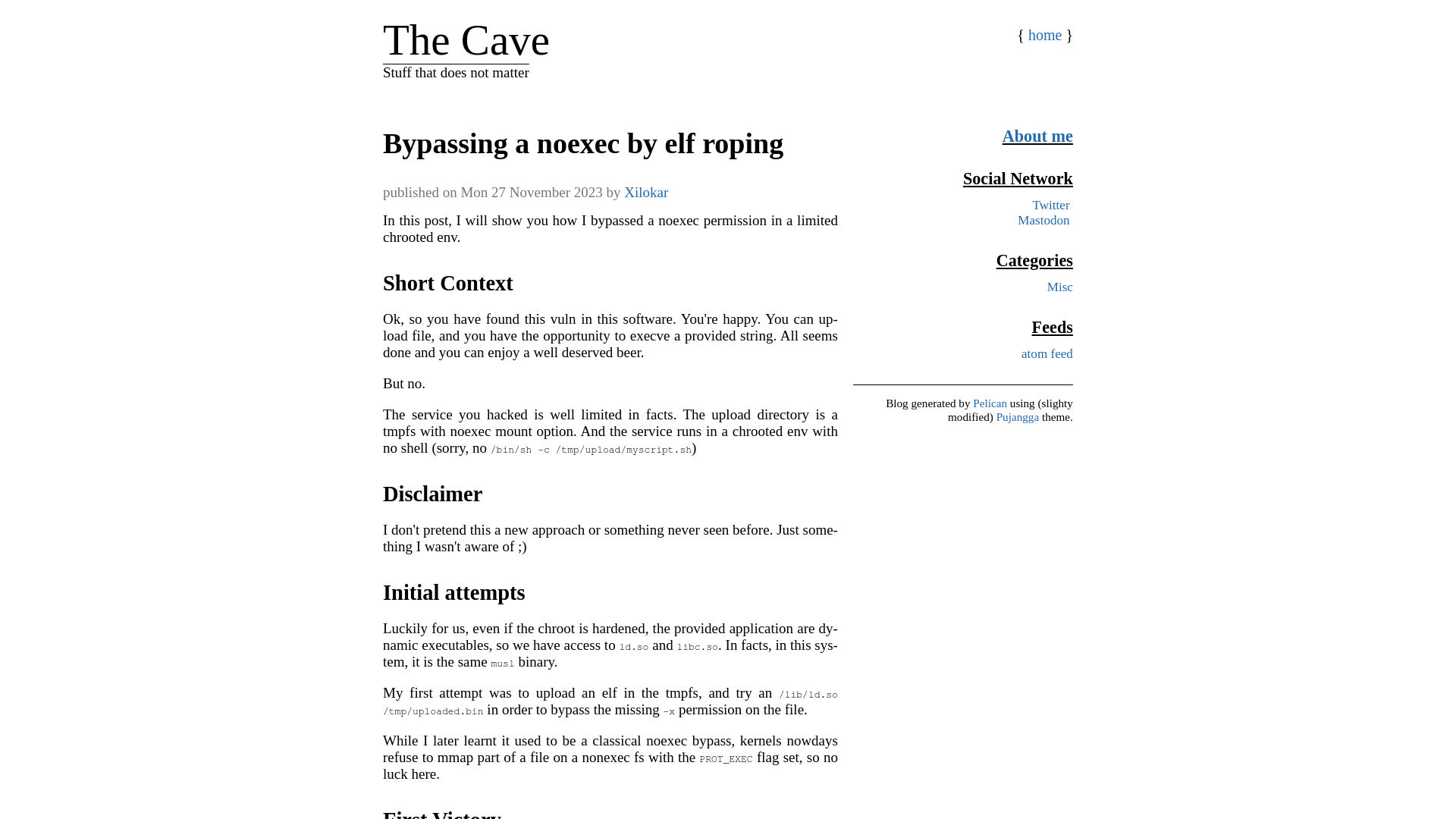 Bypassing a noexec by elf roping - The Cave