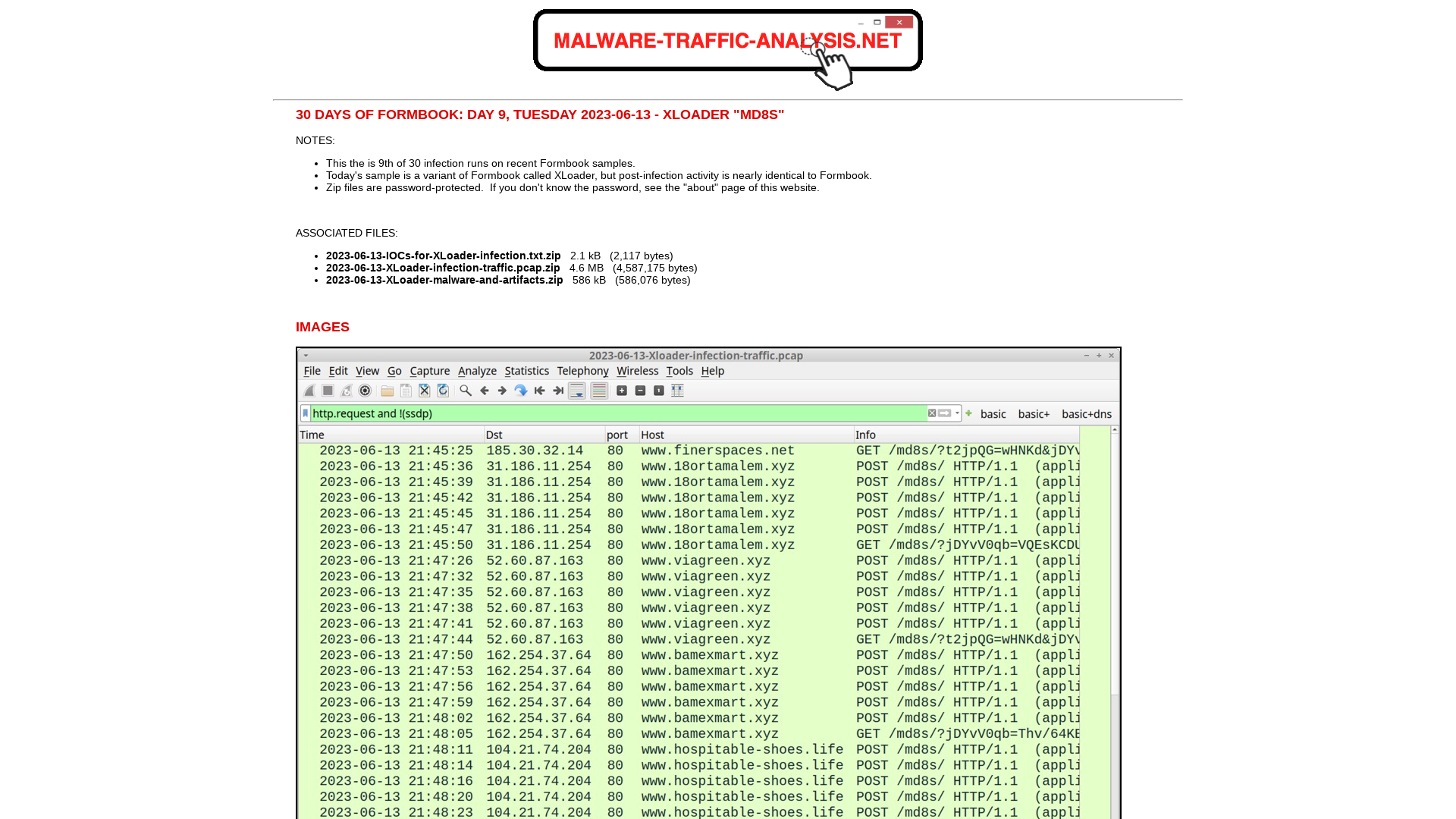 Malware-Traffic-Analysis.net - 30 days of Formbook: Day 9, Tuesday 2023-06-13 - XLoader "md8S"