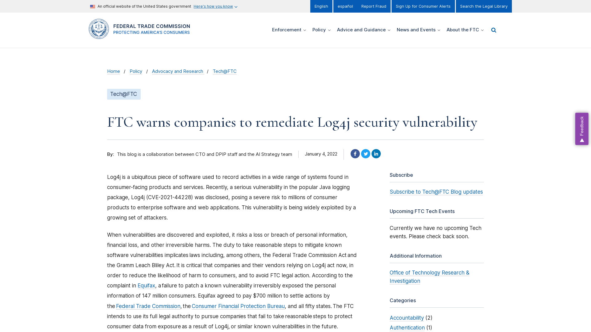FTC warns companies to remediate Log4j security vulnerability | Federal Trade Commission