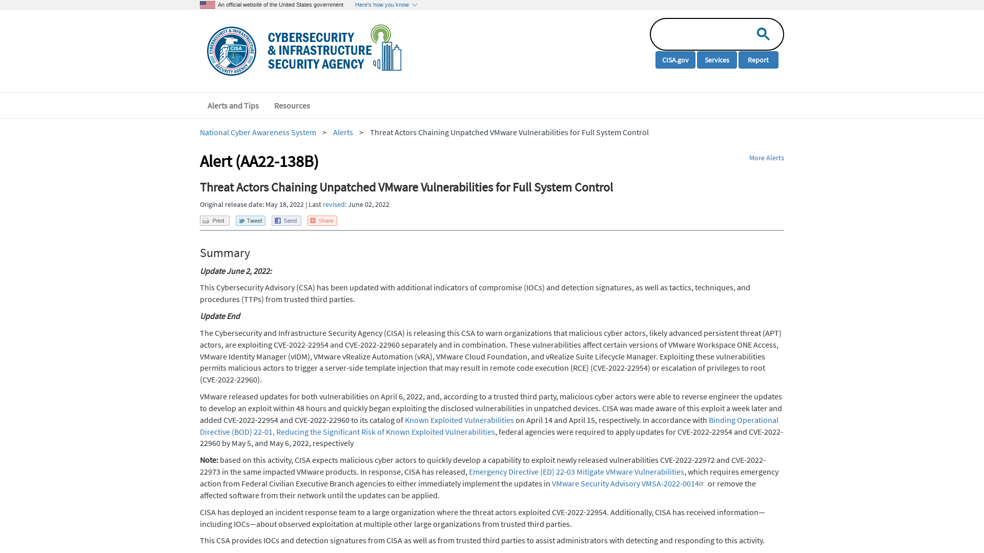 Threat Actors Chaining Unpatched VMware Vulnerabilities for Full System Control | CISA