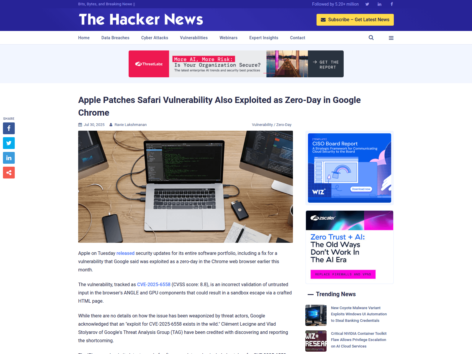 Apple Patches Safari Vulnerability Also Exploited as Zero-Day in Google Chrome