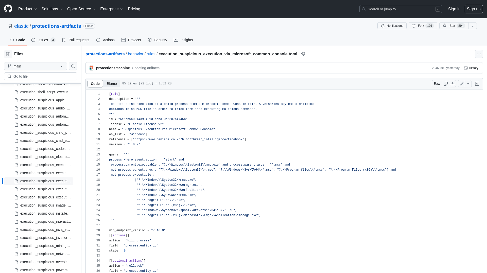 protections-artifacts/behavior/rules/execution_suspicious_execution_via_microsoft_common_console.toml at main · elastic/protections-artifacts · GitHub