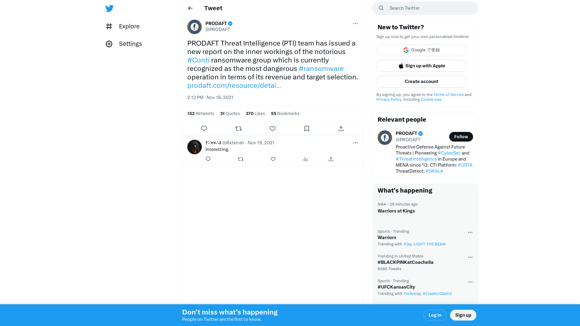 PRODAFT on Twitter: "PRODAFT Threat Intelligence (PTI) team has issued a new report on the inner workings of the notorious #Conti ransomware group which is currently recognized as the most dangerous #ransomware operation in terms of its revenue and target selection. https://t.co/EcqR8sgCxX" / Twitter
