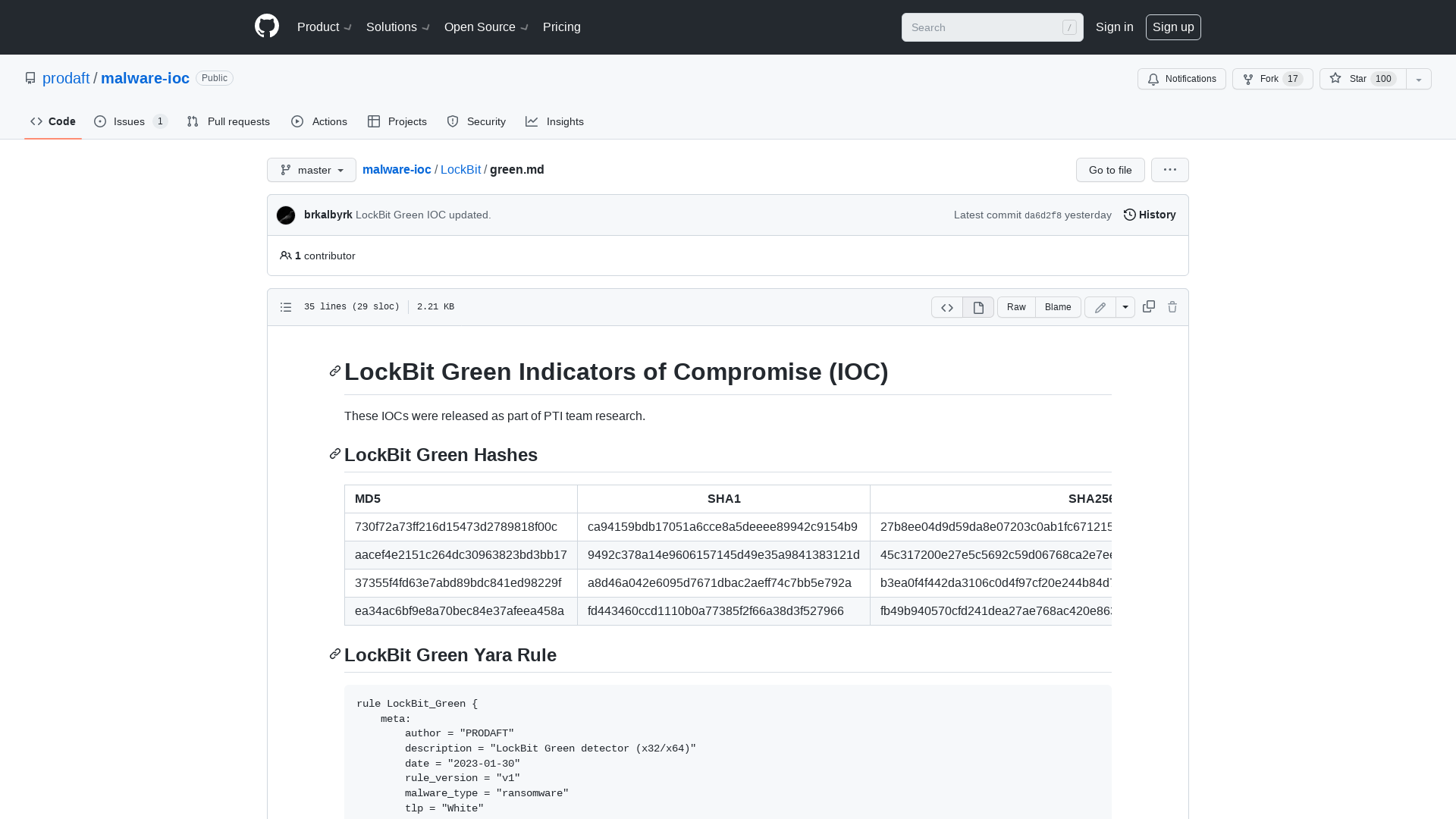 malware-ioc/green.md at master · prodaft/malware-ioc · GitHub