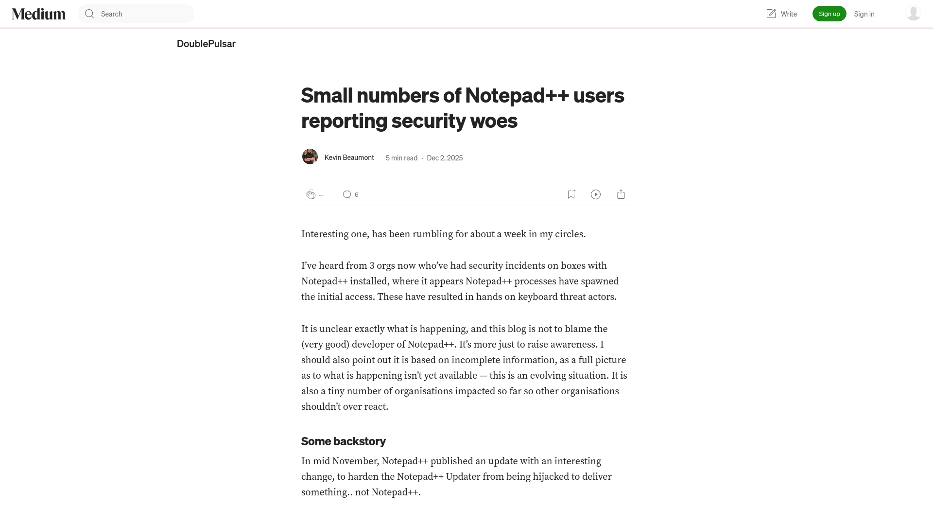 Small numbers of Notepad++ users reporting security woes | by Kevin Beaumont | DoublePulsar