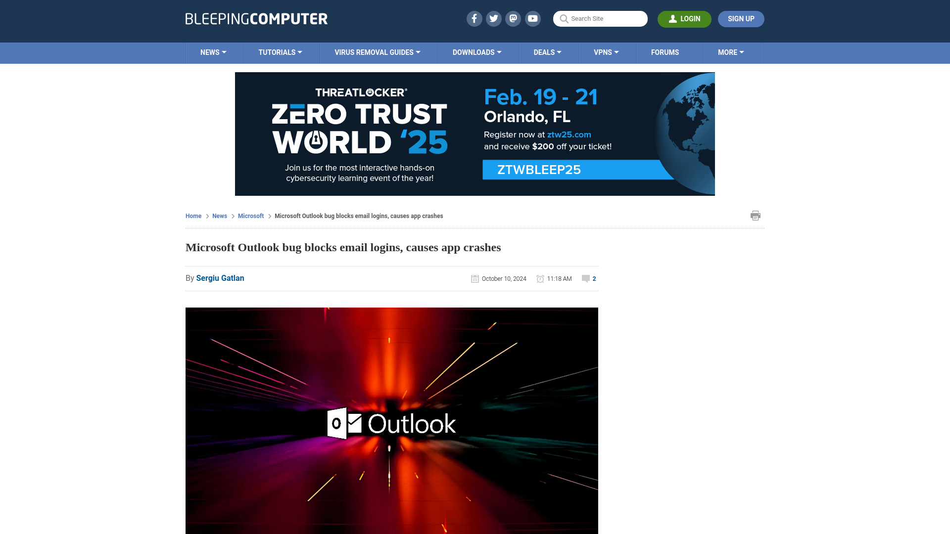 Microsoft Outlook bug blocks email logins, causes app crashes